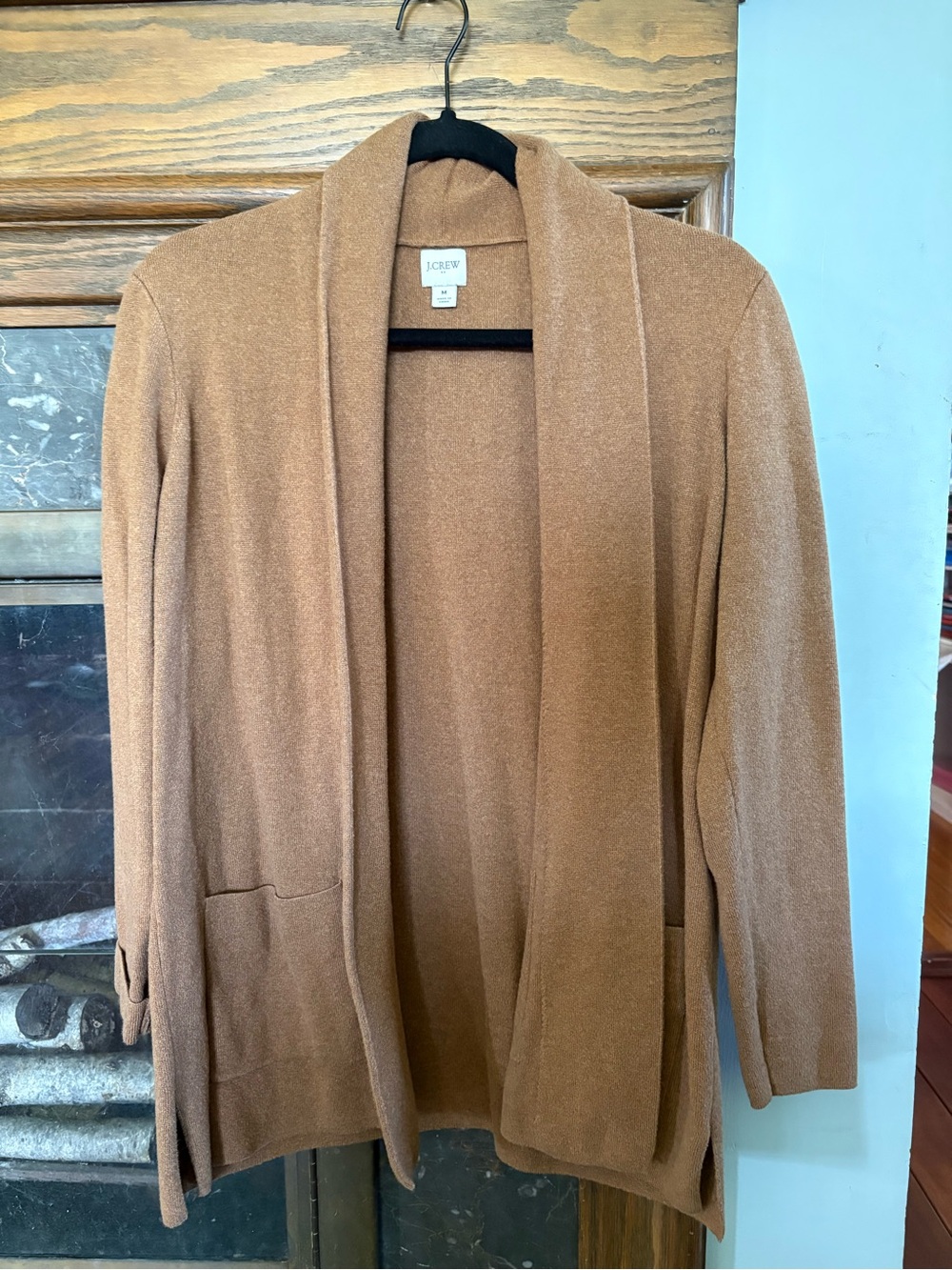 J. Crew Camel Brown Open-Front Shawl Collar Cardigan